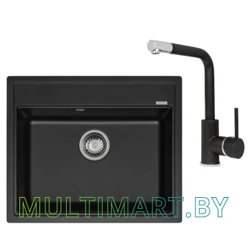 Кухонная мойка Aquasanita Rock SQR 101+Forte 5553 601 black metallic